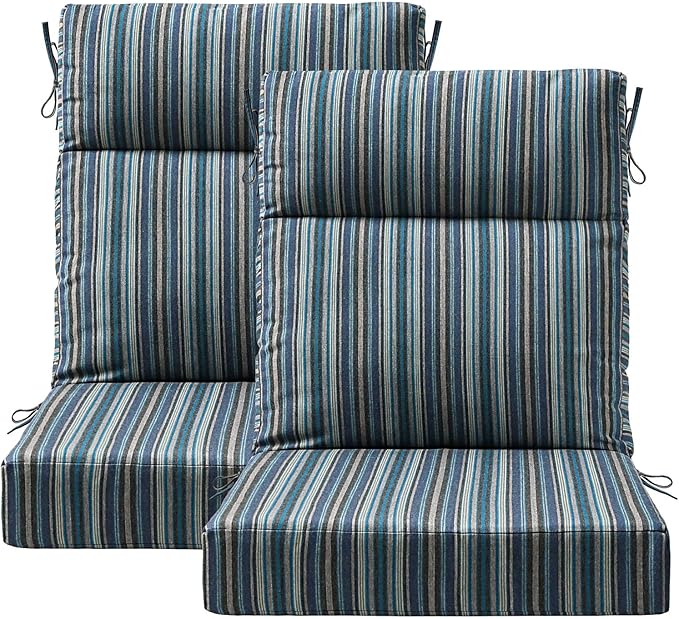 Sunbrella Outdoor High Back Chair Cushion Seat Pads, 44 x 21 Inch Water-Repellent & Fade-Resistant Patio Furniture Cushions with Ties for Adirondack, Rocking Chairs, Troupe Dock