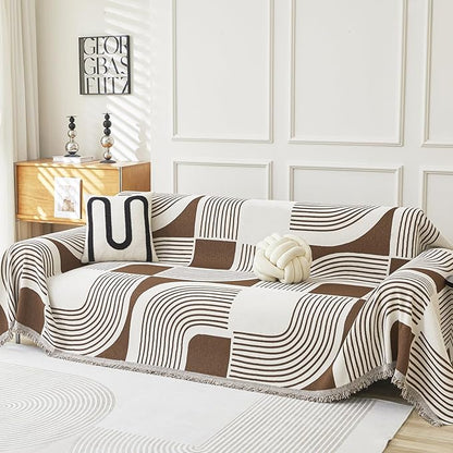 Boho Couch Cover Sofa Covers Washable, Chenille Couch Covers for 3 Cushion Couch Sofa Pet Friendly, Bohemian Sofa Slipcovers for Sectional Sofa, Loveseat, 2 3 4 Seater (91" x 134", Coffee)