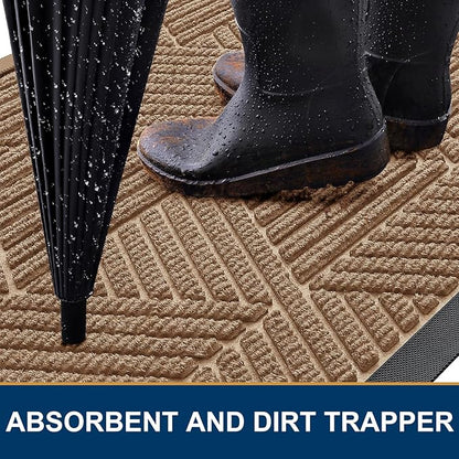 Smiry Front Door Mat Outside Entrance, Heavy Duty Sturdy Natural Rubber Doormat, Trap Dirt and Moisture, Easy Clean Low Profile Mats for Indoor Outdoor Entry, Irregular Triangle (47x24, Coffee)