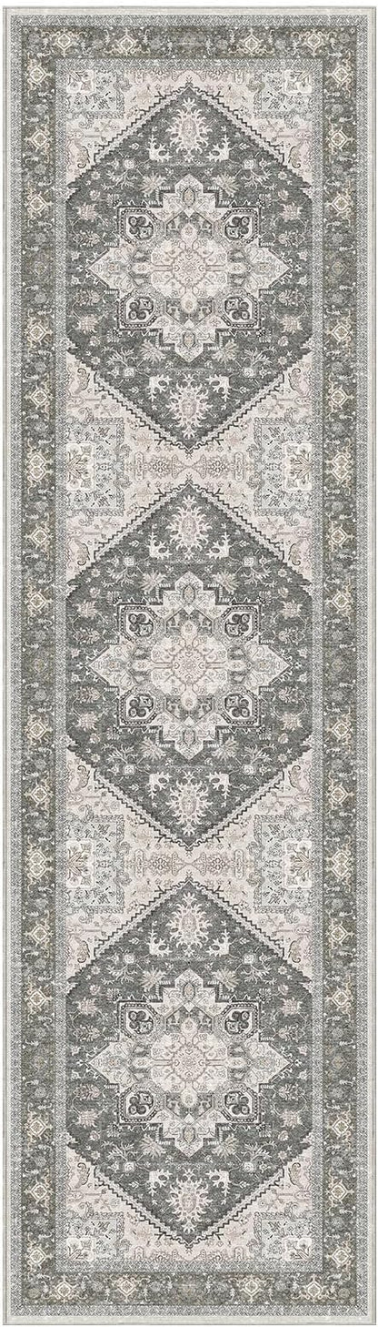 OPPODREAM Thin Entryway Rug 2x8, 2x8 Rug Runner, Washable Hallways Carpet 2 x 8 with Non Slip Backing, Low-Pile Bedside Carpet 2 x 8, Long, Faux Cashmere, Greenish Grey
