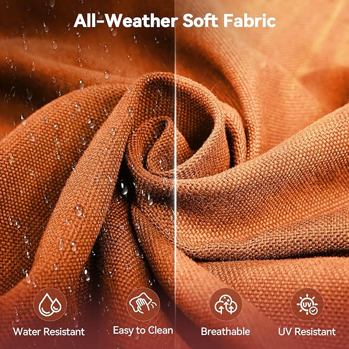 Luxury 6" Outdoor Cushions for Patio Furniture, 24x24x6" Thick Seat Cushion Set of 6, Fade Resistant Couch Chair Replacement Cushions High Density Deep Wicker Chair Cushion w/ Removable Cover, Orange