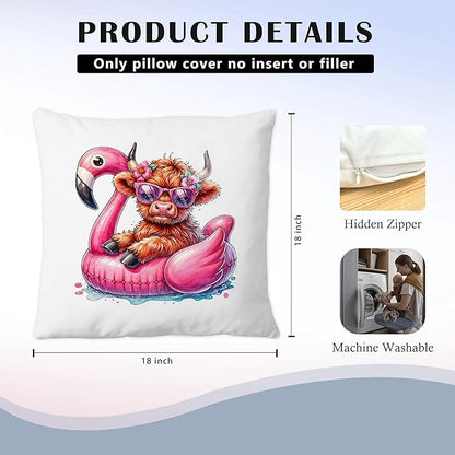 Hot Pink Summer Cow Pillow Covers 18x18 Set of 2, Cow Room Decor, Coastal Beachy Trendy Aesthetic Cute Fluffy Cows Decorative Throw Pillow Covers for Home Bedroom Living Room