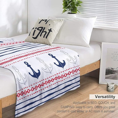 Anchor Blanket Vintage Navy Blue Red Stripe Nautical Anchor Abstract Art Printed Soft Cozy Lightweight Throw Blanket for Kids Girls Boys Women Bedroom Living Room Dorm Chair Sofa Travel 40x50in
