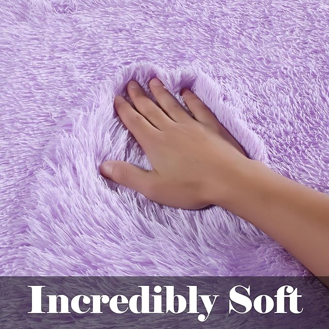 ONASAR Purple Area Rugs for Bedroom Living Room, Washable Fluffy 4x6 Indoor Bedside Floor Throw Rug, Soft Plush Shaggy Carpet for Nursery Kids Girls Boys Teen Dorm Home Office Decor Aesthetic