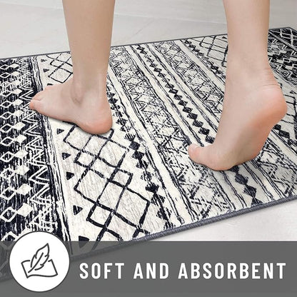 KUTA Washable Rugs Round 5Ft Black Navy Blue Boho Area Rug for Living Room, Moroccan Non-Slip Soft Geometric Circle Carpet for Bedroom Low-Pile Nursery Dorm Décor Throw