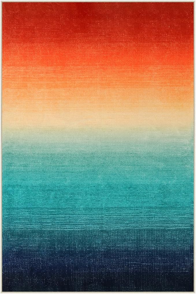 Wonnitar Modern Colorful Christmas Area Rug 4x6, Abstract Ombre Living Room Rug, Washable Soft Rug for Bedroom, Non-Slip Kitchen Low Pile Floor Mat for Bathroom Entry Laundry (Colorful, 4'x6')