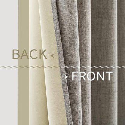 MIULEE Linen Texture Curtains for Bedroom Solid 100% Blackout Thermal Insulated Linen Curtains Grommet Room Darkening Drapes for Living Room Nursery 52x72 Inch (2 Panels)