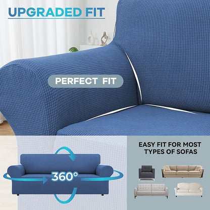 LURKA Stretch Sofa Slipcovers 1 Piece Couch Covers for 3 Cushion Couch Sofa Furniture Protector Full Sofa Covers with Elastic Bottom for Kids and Dog (Large, Blue)