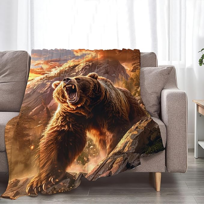 Bear Animal Throw Blanket - Cabin Decor Gift for Girls, Women, Boys, Men - Soft Warm Cozy Fleece for Couch, Sofa, Bed 80"x60"