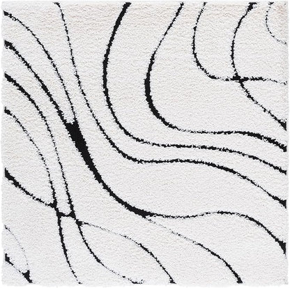 SAFAVIEH Florida Shag Collection Accent Rug - 3' Square, Ivory & Black, Non-Shedding & Easy Care, 1.2-inch Thick, Ideal for Living Room, Foyer, Bedroom (SG471-1290-3SQ)