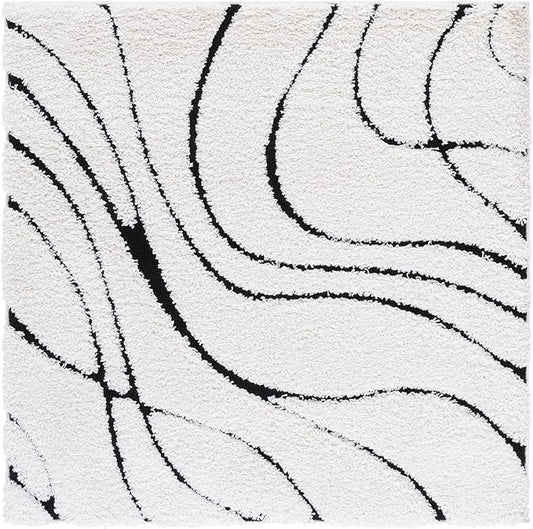 SAFAVIEH Florida Shag Collection Accent Rug - 3' Square, Ivory & Black, Non-Shedding & Easy Care, 1.2-inch Thick, Ideal for Living Room, Foyer, Bedroom (SG471-1290-3SQ)