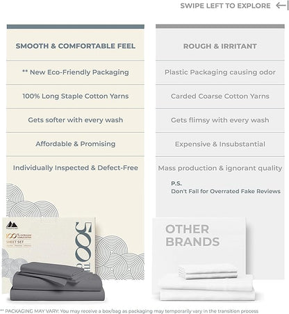 Mayfair Linen 100% Cotton Bed Sheets Twin Sheet Set - 500 Thread Count Sheets Twin Size 3 PC Set (Dark Grey), Soft, Cooling, Hotel-Quality 16" Deep Pocket Sateen Weave Cotton Bedsheet for Dorm Room