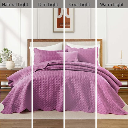 IR Imperial Rooms California King Quilt Bedding Set Size (118"x106") + 2 Pillow Shams (20" x 36"+ 2") - 3 Pcs All Season Reversible Microfiber Coverlet Embossed Quilt Bedspread (Purple)