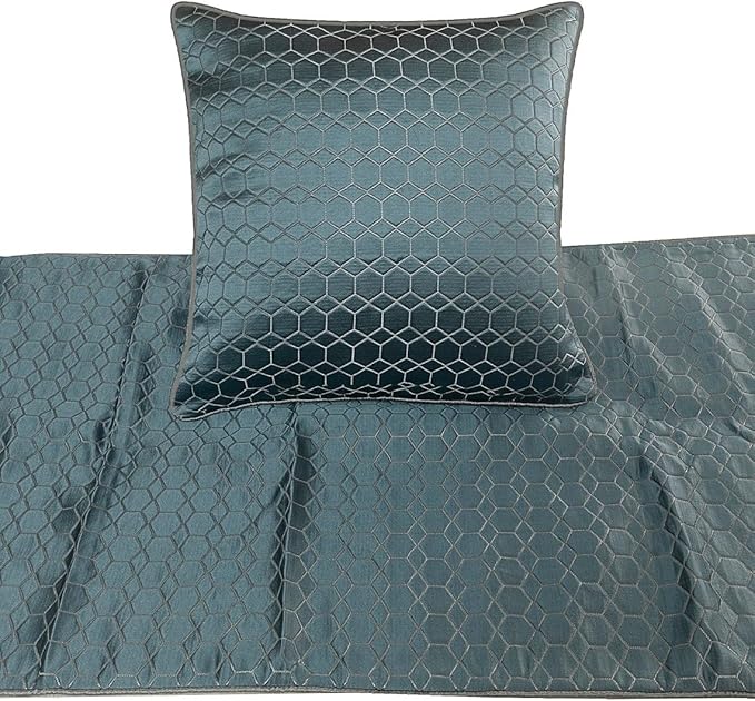 The HomeCentric King Queen Twin Blue Decorative Twin 53"x18" Bed Runner Without Pillow Cover, Hexagon Pattern Bed Scarf on Jacquard Fabric - Hexagon Lagoon