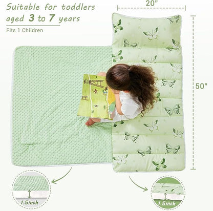 Toddler Nap Mat with Pillow and Blanket, Extra Large Rolled Napping Mats,Slumber Bags for Boys Girls,Kids Sleeping Bag for Daycare, Preschool Travel Camping