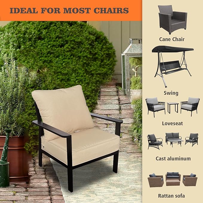 Goodgoods 24x24 inch Outdoor/Indoor Deep Seat Patio Cushions Set of 2 Resilient Foam Filling Water Repellent Stain-Resistant UV Resistant Weather Resistant Deep Seat Bottom Beige
