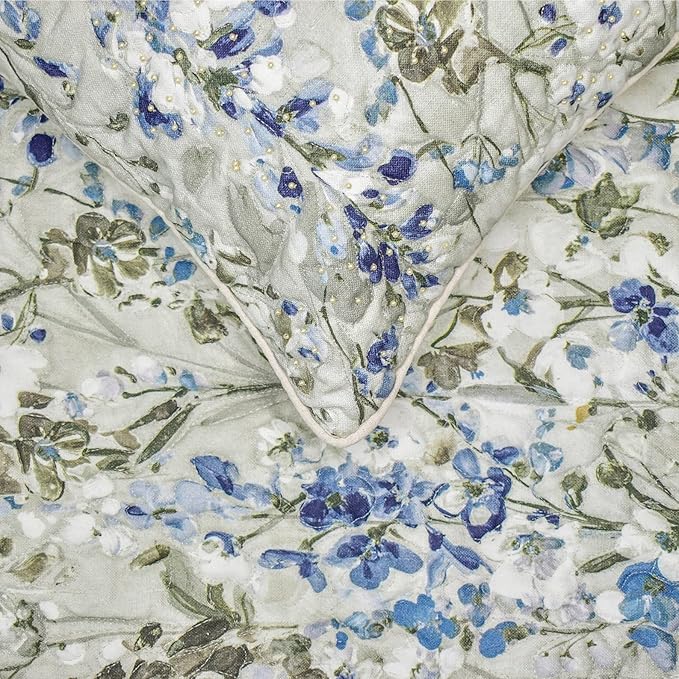 The HomeCentric King/Queen/Twin Blue Decorative Bed Runner CA King 86"x18" Bed Runner with Two Pillow Cover, Quilted Bed Scarf on Cotton Fabric - Garden Grace