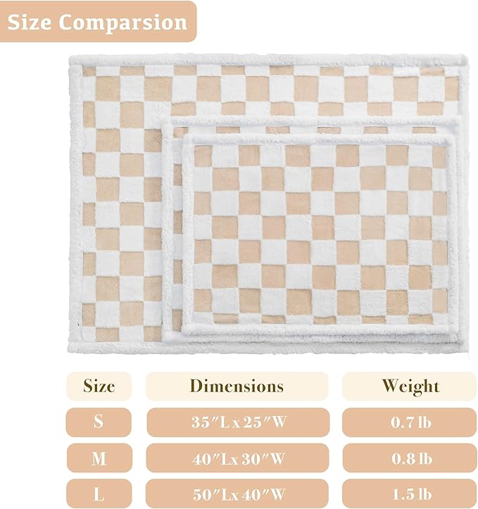 Checkered Dog Blanket, Beige Khaki Jacquard Sherpa Blankets for Small Dog and Cats, Cute Aesthetic Style Fluffy Fleece Pets Blanket for Couch Protection Washable, 40"x50"