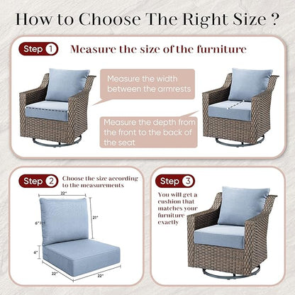 Luxury Outdoor Seat Cushion Set-22 x 24 x 6 Inch Outdoor Chair Cushions with Water Resistant & Removable Cover Outdoor Cushions for Patio Furniture Chair Sofa Couch