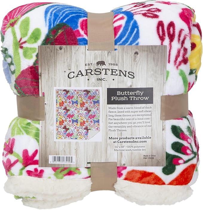 CARSTENS, INC. Ultra Premium Super Soft Plush Sherpa Fleece Oversized Throw Blanket 54" x 68", Butterfly