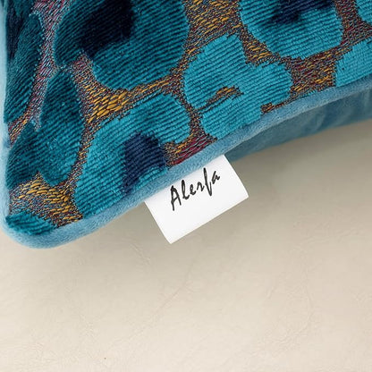 Alerfa Blue Floral Throw Pillow Cover 20 x 20 Inch Cut Velvet Sqaure Luxury Decorative Pillow Cover for Couch Living Room Bedroom