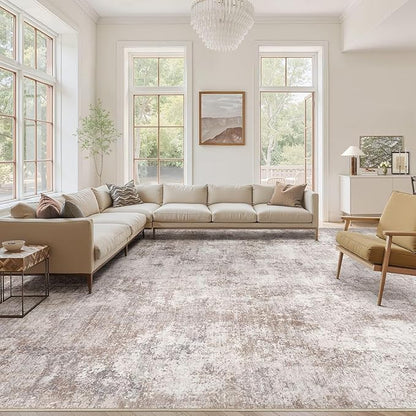 Washable 9X12 Area Rug: Modern Abstract Soft Non-Slip Indoor Rugs Home Decor - Low Pile Stain Resistant Foldable Carpet for Living Room Bedroom Dining Room Playroom Office(Brown,9'x12')