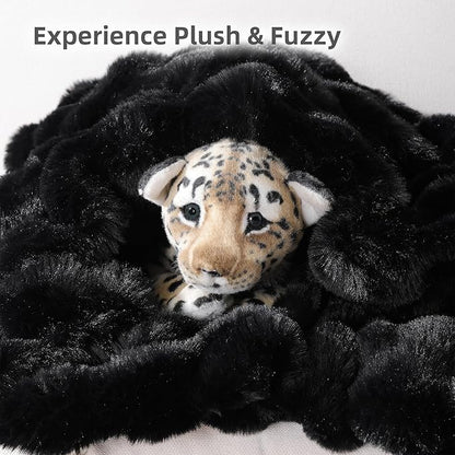 Smoofy Faux Fur Throw Blanket for Couch – Black Fluffy Cozy Rabbit Fleece, Plush Soft Bubble Blanket for Sofa & Bed, for Mom, Warm Fuzzy Home Room Decor Throw 60" x 80"