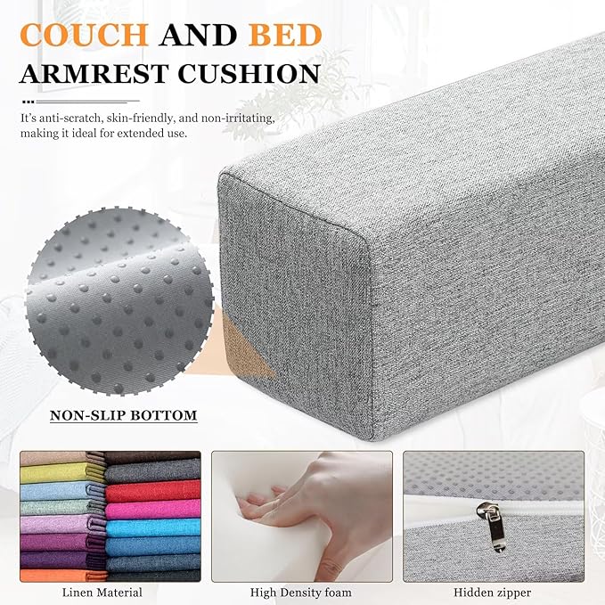 Couch Arm Rest Pillow, Linen Armrest Cushion, High Density Foam Armrest Cushion, Removable & Washable Rectangular Headboard Elbow Support for Armchair Sofa Bed,Blue-2pcs,5.9x5.9x19.7