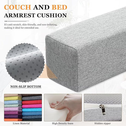 Couch Arm Rest Pillow, Linen Armrest Cushion, High Density Foam Armrest Cushion, Removable & Washable Rectangular Headboard Elbow Support for Armchair Sofa Bed,Dark Gray-2pcs,7.9x7.9x19.7