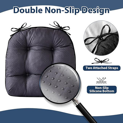 Chair Cushions for Dining Chairs, Seat Cushions for Kitchen Chairs, Indoor Seat Cushions with Ties, Tufted Foam Chair Pads, Non Slip Chair Cushions Set of 6, 15.5" x 15.5" x 4", Black