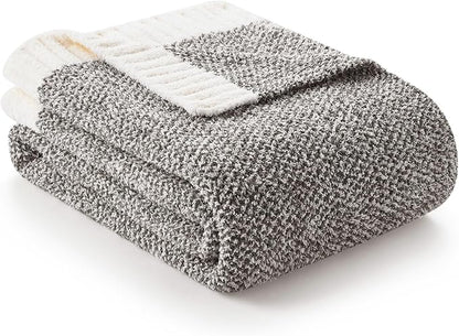 Snuggle Sac Oversized Grey Blanket Twin XL 66X90 for Bed, Reversible Super Soft Warm Cozy Knit Fuzzy Plush Blankets, Heather Dark Grey, 66x90 inches
