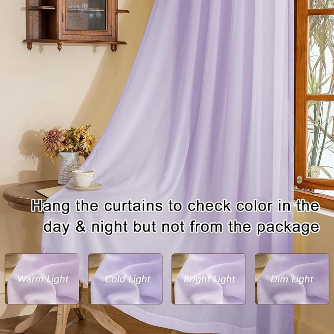 Lavender 108 Inches Long Pinch Pleat Curtains for Bedroom Lightweight Light Filter Sheer Pleated Drapes with Adjustable Hooks for Track System, Pastel Lilac, 42" W x 108" L, 2 Panels