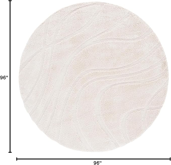 SAFAVIEH Florida Shag Collection Area Rug - 8' Round, Creme & Creme, Non-Shedding & Easy Care, 1.2-inch Thick Ideal for High Traffic Areas in Living Room, Bedroom (SG471-1111)