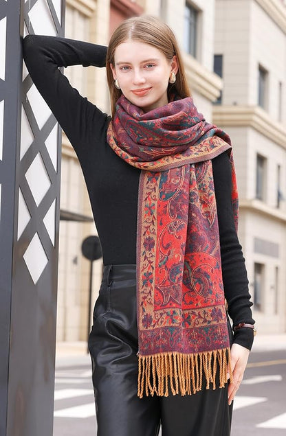 Wander Agio Warm Fashion Scarf Long Shawl Large Blanket Winter Wraps Scarves for Women Cashmere Jacquard Vintage Paisley