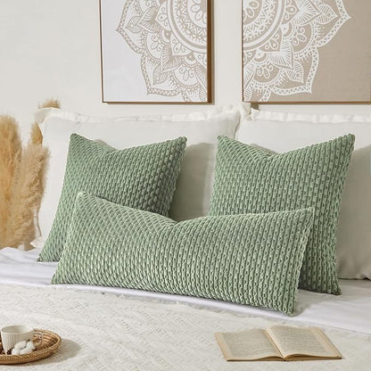 Kevin Textile 20x54 Inch Long Body Lumbar 1 Pack Boho Decorative Throw Pillow Cover Soft Striped Corduroy Rectangle Cushion Case Farmhouse Accent for Living Room Couch Sofa Bed, Sage Green