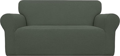 Easy-Going Stretch Loveseat Slipcover 1-Piece Sofa Cover Furniture Protector Couch Soft with Elastic Bottom for Kids Polyester Spandex Jacquard Fabric Small Checks (Loveseat, Olive Green)