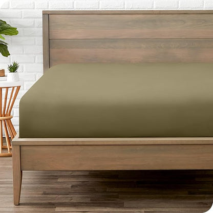 Bare Home Fitted Bottom Sheet King Size - Premium 1800 Microfiber - Ultra-Soft Hotel Luxury - Deep Pocket - Durable and Long Lasting (King, Olive)