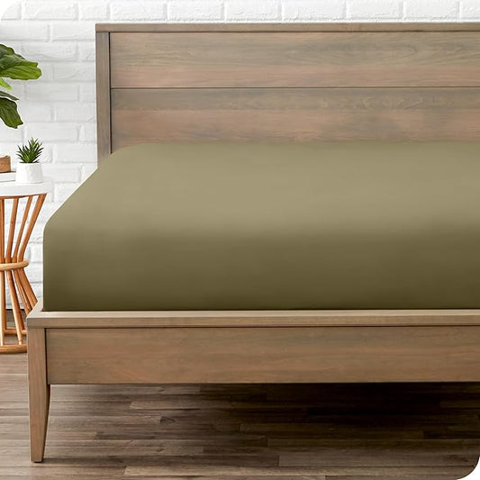 Fitted Bottom Sheet Full Size - Premium 1800 Microfiber - Ultra-Soft Hotel Luxury - Deep Pocket - Durable and Long Lasting - Fitted Sheet (Full, Olive)