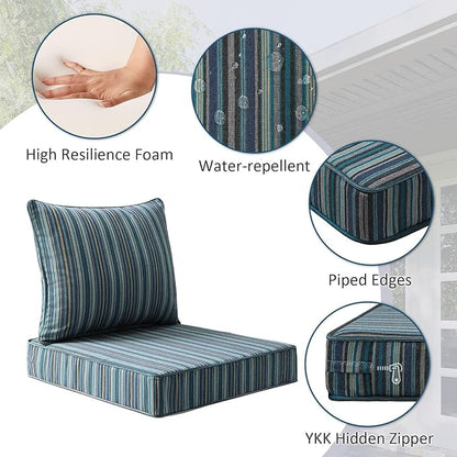 Sunbrella Outdoor Patio Chair Cushions Set, 24" x 24", Set of 2, Water-Repellent, Fade Resistant, Deep Seat Cushion for Backyard, Couch, Sofa and Patio Furniture, Troupe Dock