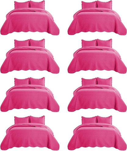 IR Imperial Rooms 8 Pack California King Quilt Bedding Set (118"x106") - Bulk Wholesale for Hotels, Guest Bedroom & Airbnbs - Lightweight Microfiber Reversible Embossed Quilts Bedspread (Pink)