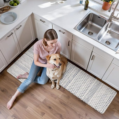 KIMODE Kitchen Mats 2PCS,Cushioned Anti Fatigue Boho Kitchen Rugs and Mats,Non Slip Waterproof Kitchen Mats for Floor,Comfort Foam Standing Desk Mat for Home,Office,Sink,Laundry,Blue and White