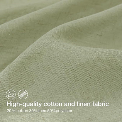 Anmao Natural Linen Curtains for Living Room 96 Inch Length 2 Panels Set, Light Filtering Semi Sheer Window Curtain Drapes for Bedroom with Curtain Rings and Clips, 52 Inch Wide Each Panel, Sage