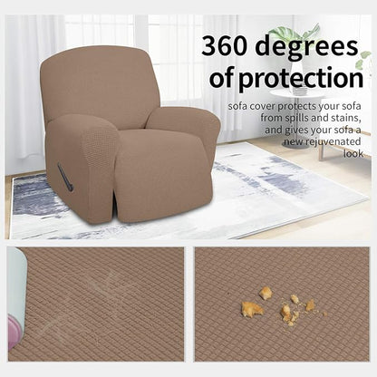 Easy-Going 4 Pieces Oversized Recliner Stretch Sofa Slipcover Sofa Cover Furniture Protector Couch Soft with Elastic Bottom Polyester Spandex Jacquard Fabric Small Checks Camel,X-Large