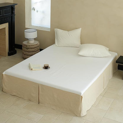 Simple&Opulence French Linen Bed Skirt with Classic 14 inch Drop Dust Ruffle, Tailored Draped Premium Natural Flax Cotton Blend Basic Dust Easy Fit Breathable Farmhouse Bedding (Queen, Basic Linen)