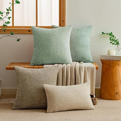 a moment Light Green Chenille Throw Pillow Covers 20x20 Inch Pack of 2 Modern Decorative Throw Pillow Covers Farmhouse Cross Covers Home Decor for Sofa Bedroom Living Room Spring