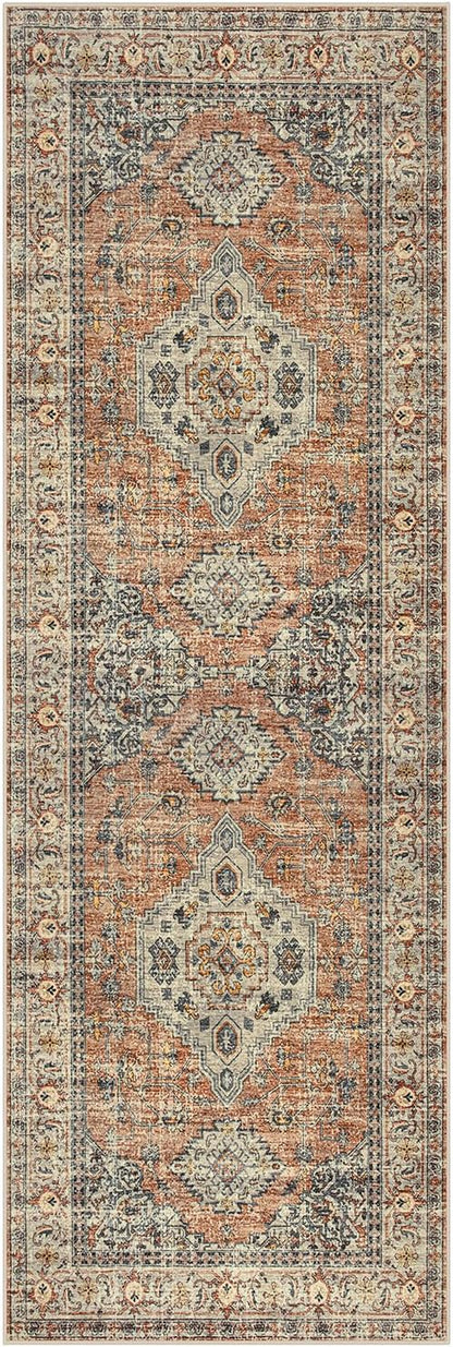 Lahome Oriental Washable Runner Rug, 2x6 Runner Rugs for Hallway Kitchen, Ultra-Thin Distressed Vintage Soft Long Carpet for Bathroom Bedroom Laundry Room, Peach/Orange