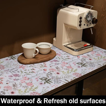 Leaf Floral Shelf Liners Non Adhesive and Strong Non-Slip Shelf and Drawer Liners for Kitchen Cabinet Wire Fridge, Waterproof Shelf Drawer Liner,Easy to Clean,12IN x 10FT