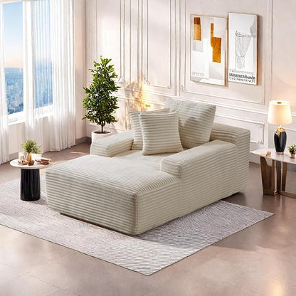 Chaise Lounge Chair Indoor, Oversized Comfy Fluffy Cloud Couch with Throw Pillows & Deep Seat, Modern Lounge Sleeper Couch with Armrests, Upholstered Sofa Bed Chair for Living Room, White