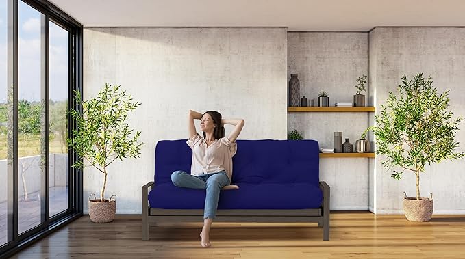 Royal Sleep Products by The Futon Factory 6 inch Foam Futon Mattress - Solid Royal Blue Cover - Full Size - CertiPUR Certified Foams - Made in USA - (Frame not Included)