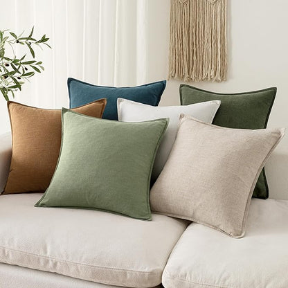 EMEMA Decorative Linen Throw Pillow Covers 24x24 Inch Grass Green Boho Farmhouse Neutral Couch Throw Pillows for Bed Pack of 2 Accent Pillowcase Modern Sofa Cushion Livingroom Home